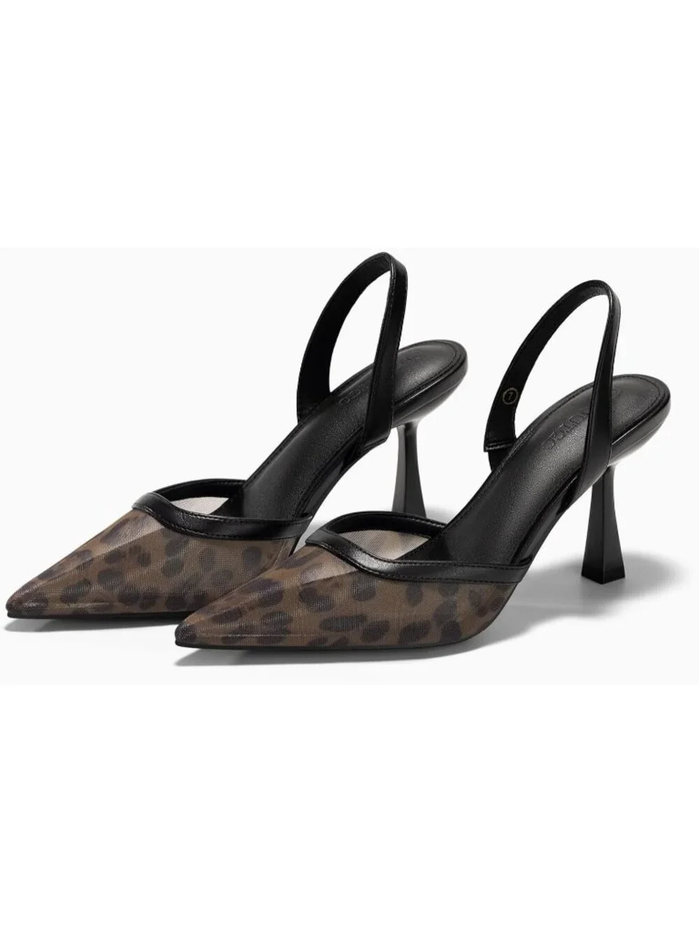 Women Leopard Mesh Comfortable Slingback Closed Pointed Toe Stiletto Kitten Heel